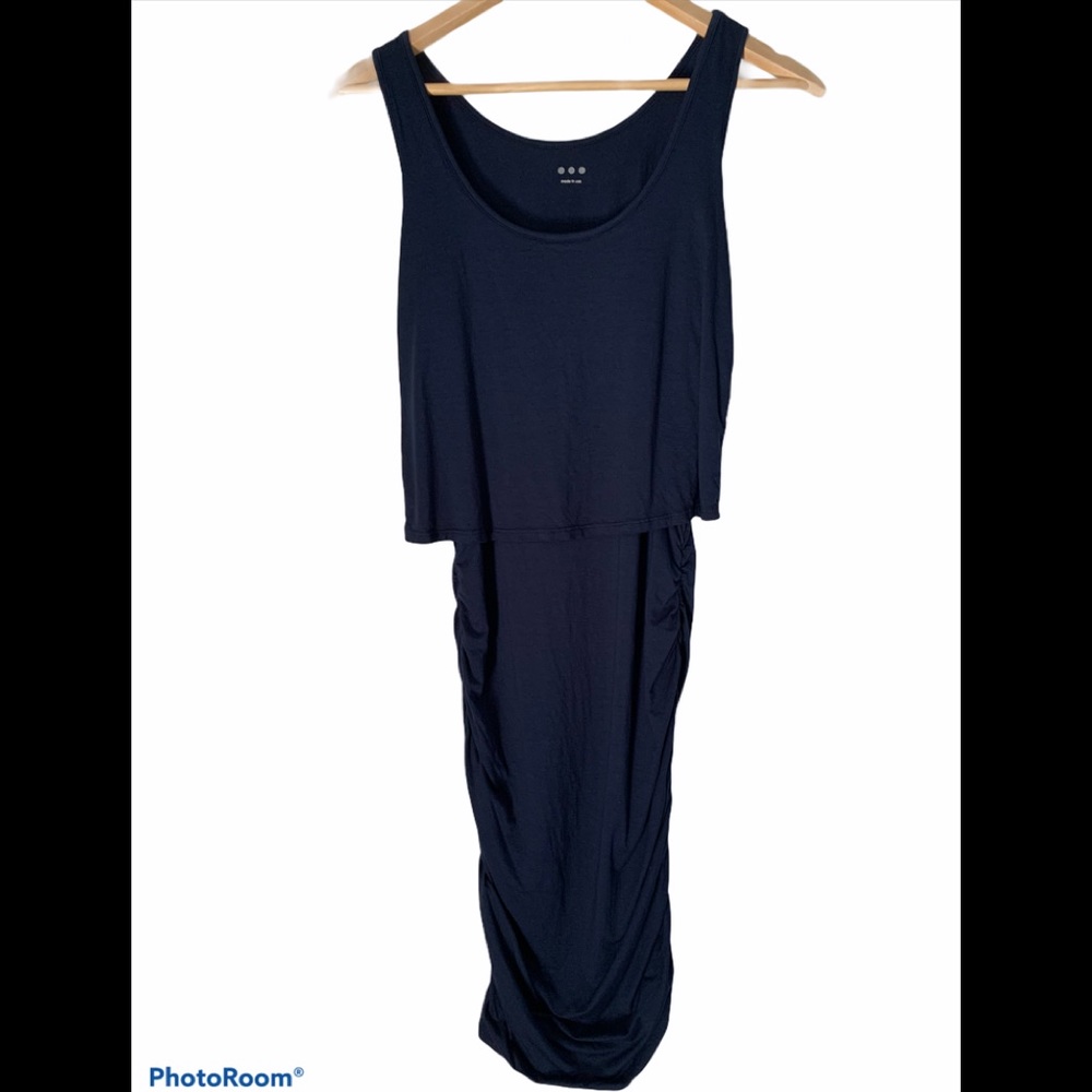 Three Dots Tank Dress W/Ruched Body XS Navy Blue